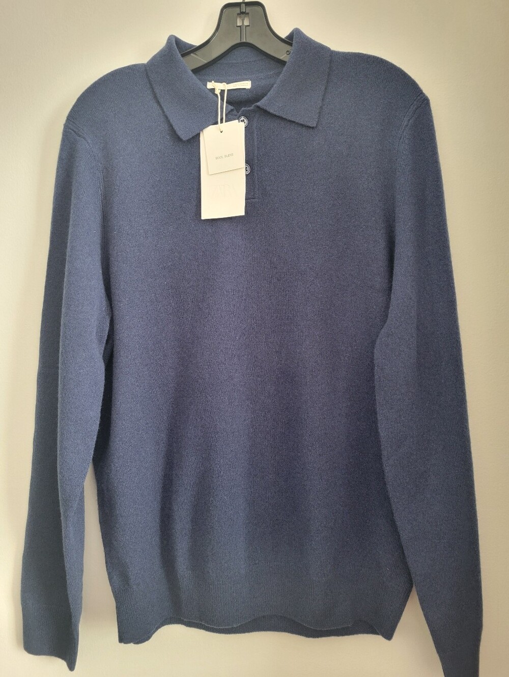 NWT ZARA Men's Wool & Cashmere Polo Sweater – Navy Blue - SIZE M